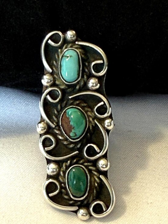 Navajo Jewelry - VINTAGE NAVAJO TURQUOISE RING 6 NATURAL BLUE GREEN GEMSTONE STERLING SILVER 12g